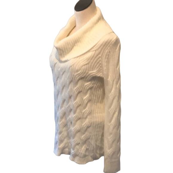 Calvin Klein Ivory Winter White Basket Weave Chain Knit Drape Neck Sweater sz L - Picture 4 of 15